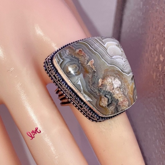 Captivating Crazy Laguna Lace Agate Gemstone Handmade Ring - Picture 6 of 14